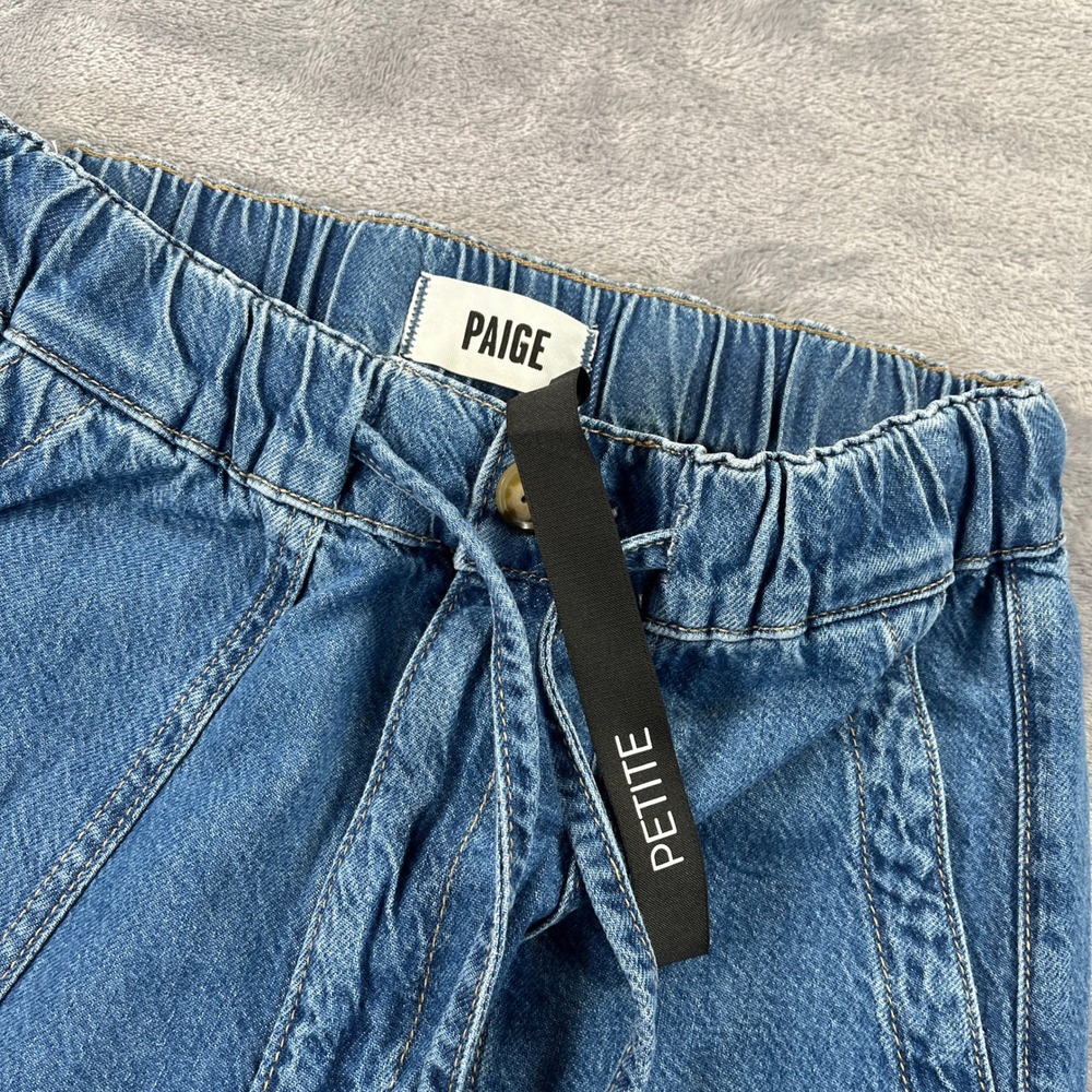 PAIGE Wide Leg Jeans Womens 26 Blue Petite Pull On Drawstring Denim Retails $259 - Picture 3 of 12